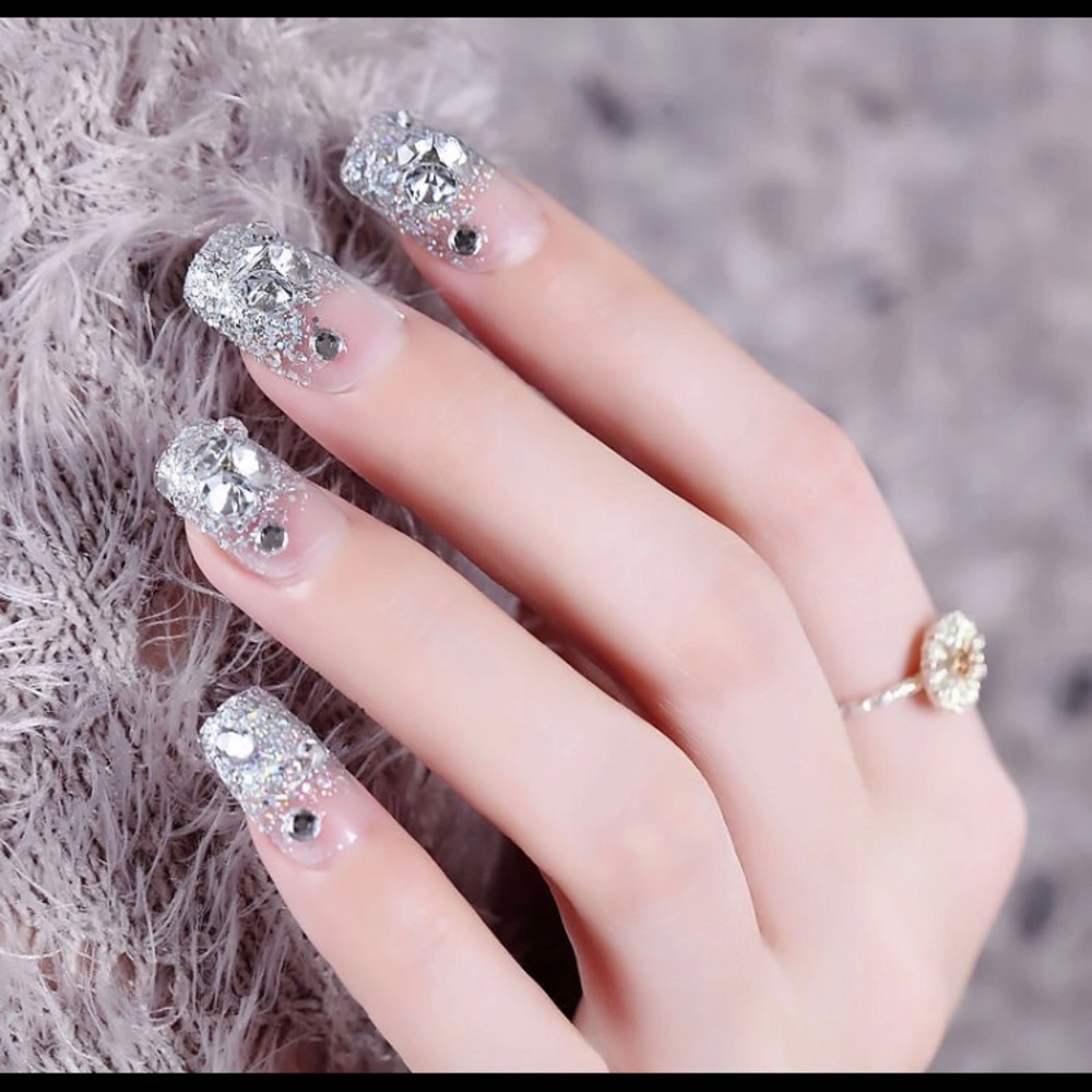 *SOLD*3/$30 Rhinestone Bling French Tip Fake Nails - Picture 2 of 7